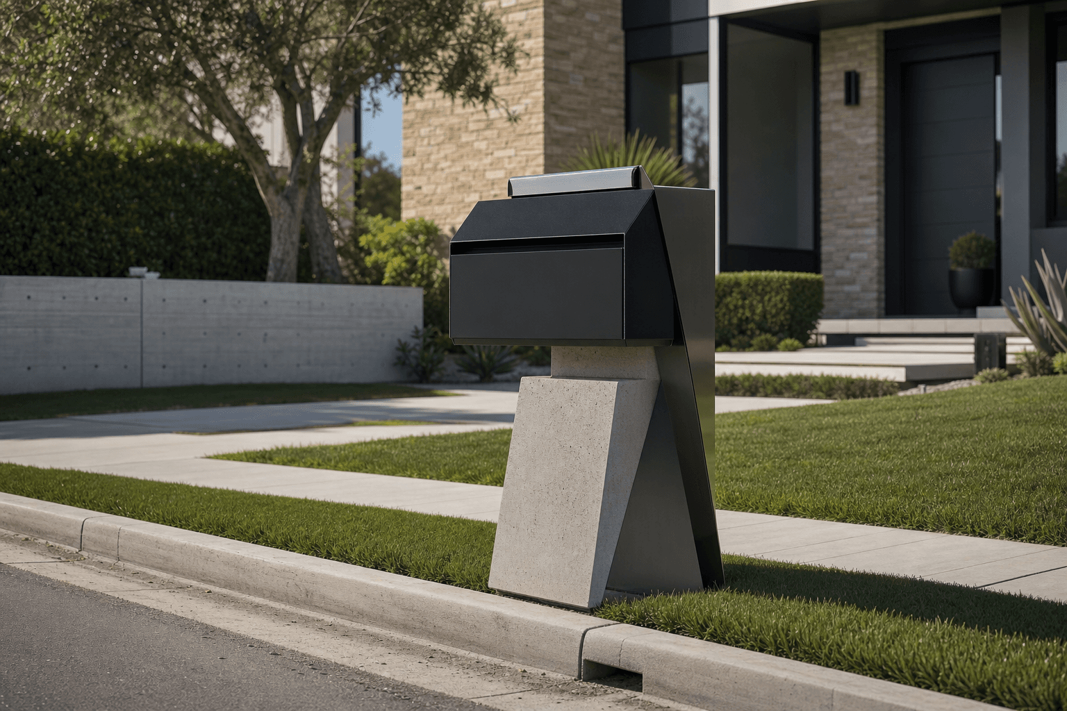 Design prototype — angular concrete and metal contemporary mailbox