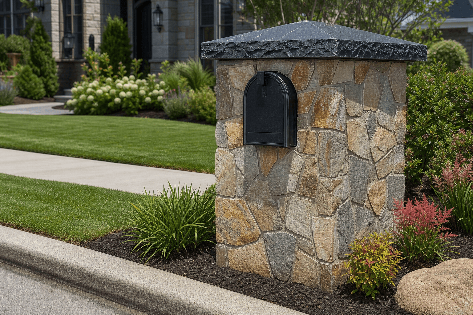 Design prototype — flagstone mailbox with slate cap