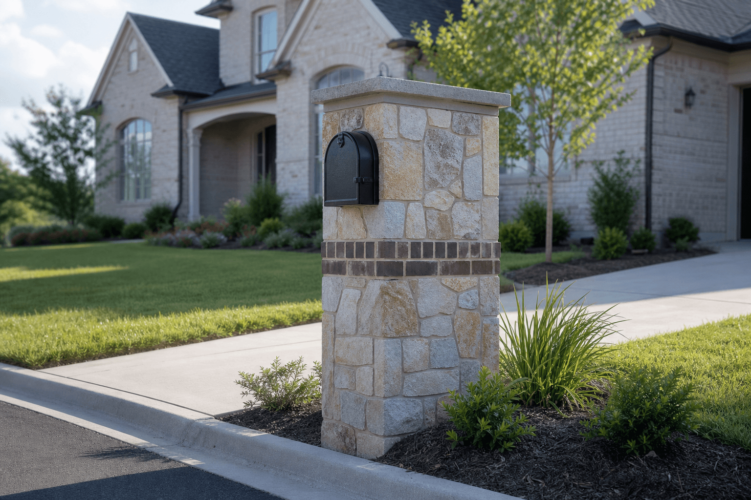 Design prototype — mixed stone and brick accent mailbox