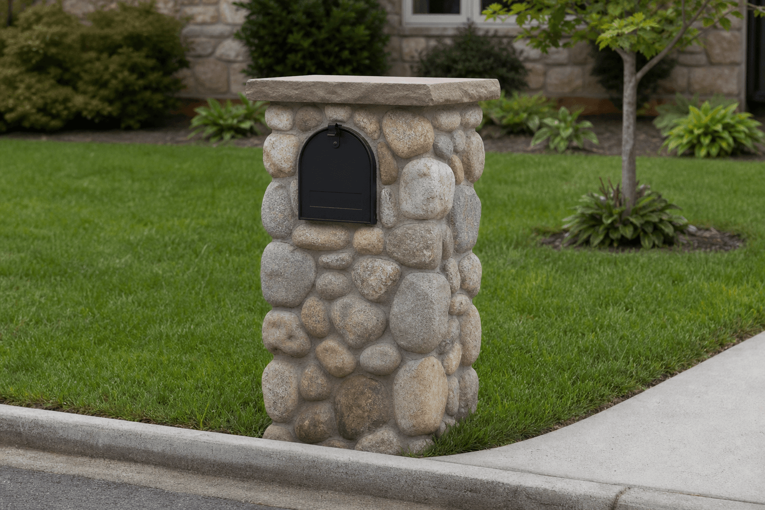 Design prototype — natural river rock stone mailbox